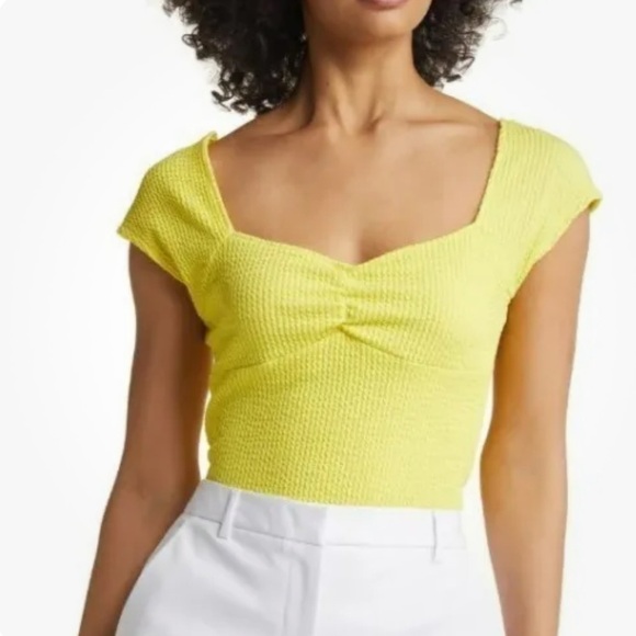 NWT! Nordstrom Halogen Cap Sleeve Sweetheart Neck Top Yellow Celandine - Size XL - Picture 1 of 4